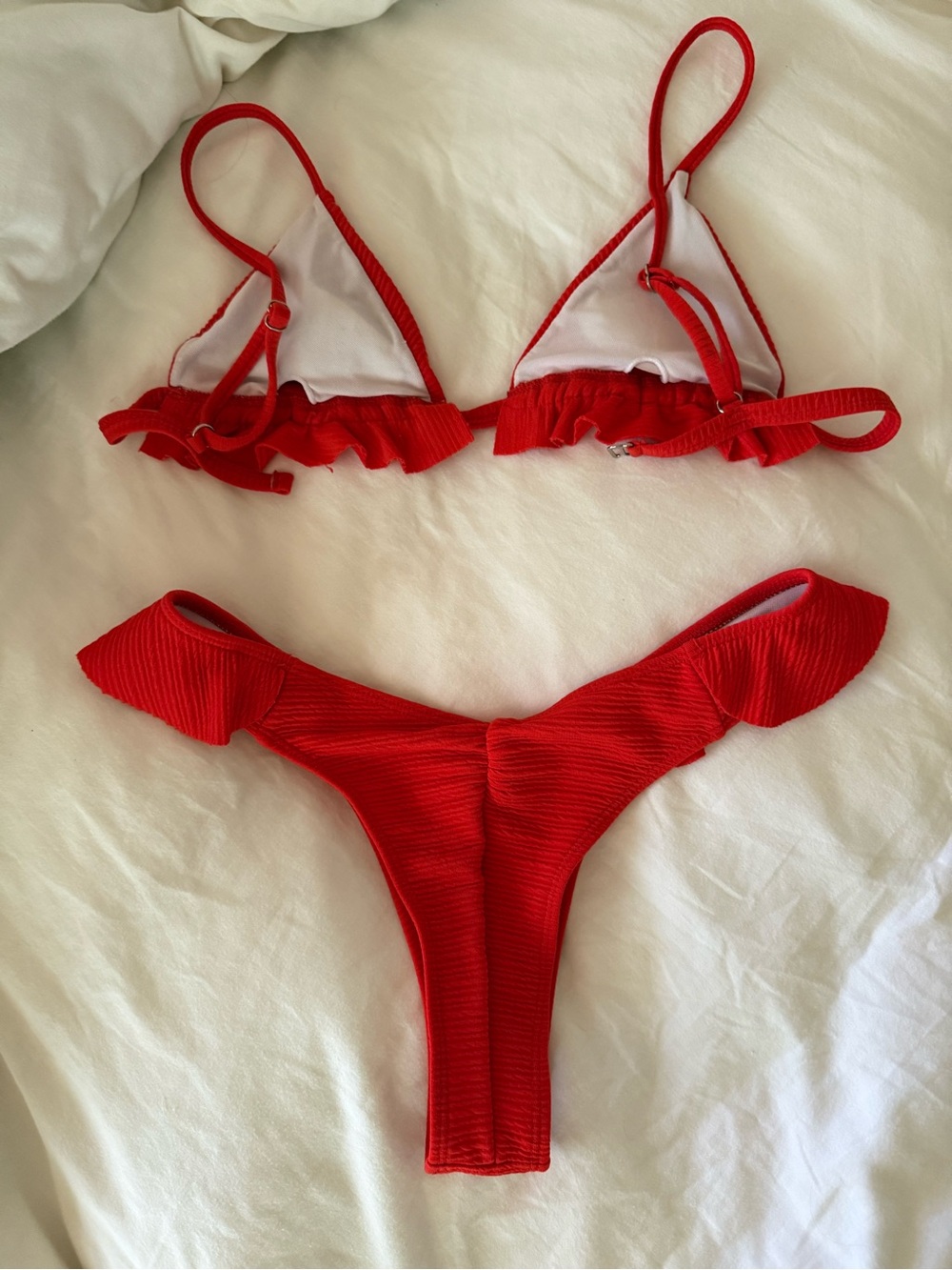 Red Ruffle Triangle Bikini Set - Picture 3 of 4